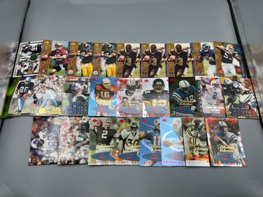 Lot of (26) Assorted 1990s Football Star Players, Inserts, & Relic Cards - Varying Conditions