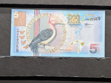 2000 Central Bank of Surinam 5 Gulden Note, Polymer, Pristine