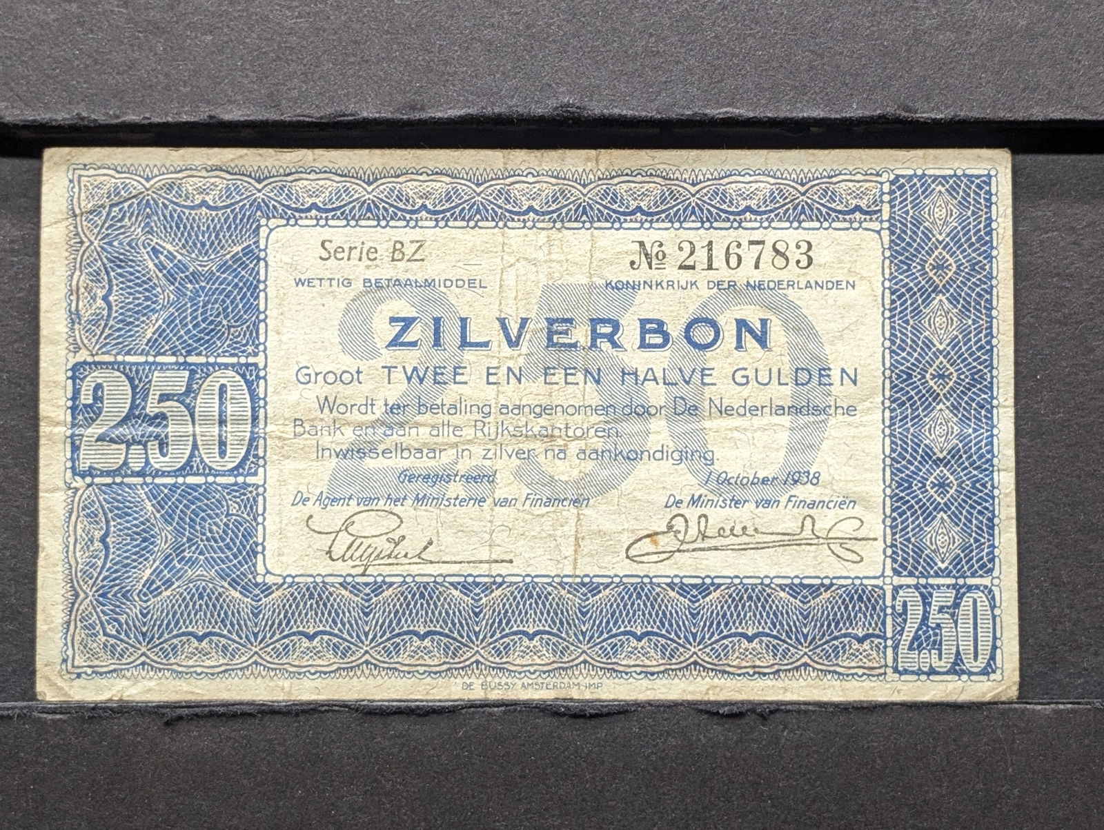 1938, Netherlands Zilverbon, 2.50 Gulden Banknote (1 of 3)