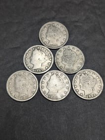 Liberty Head V Nickels 1901,1902, 1907 x4 (6 Coins)