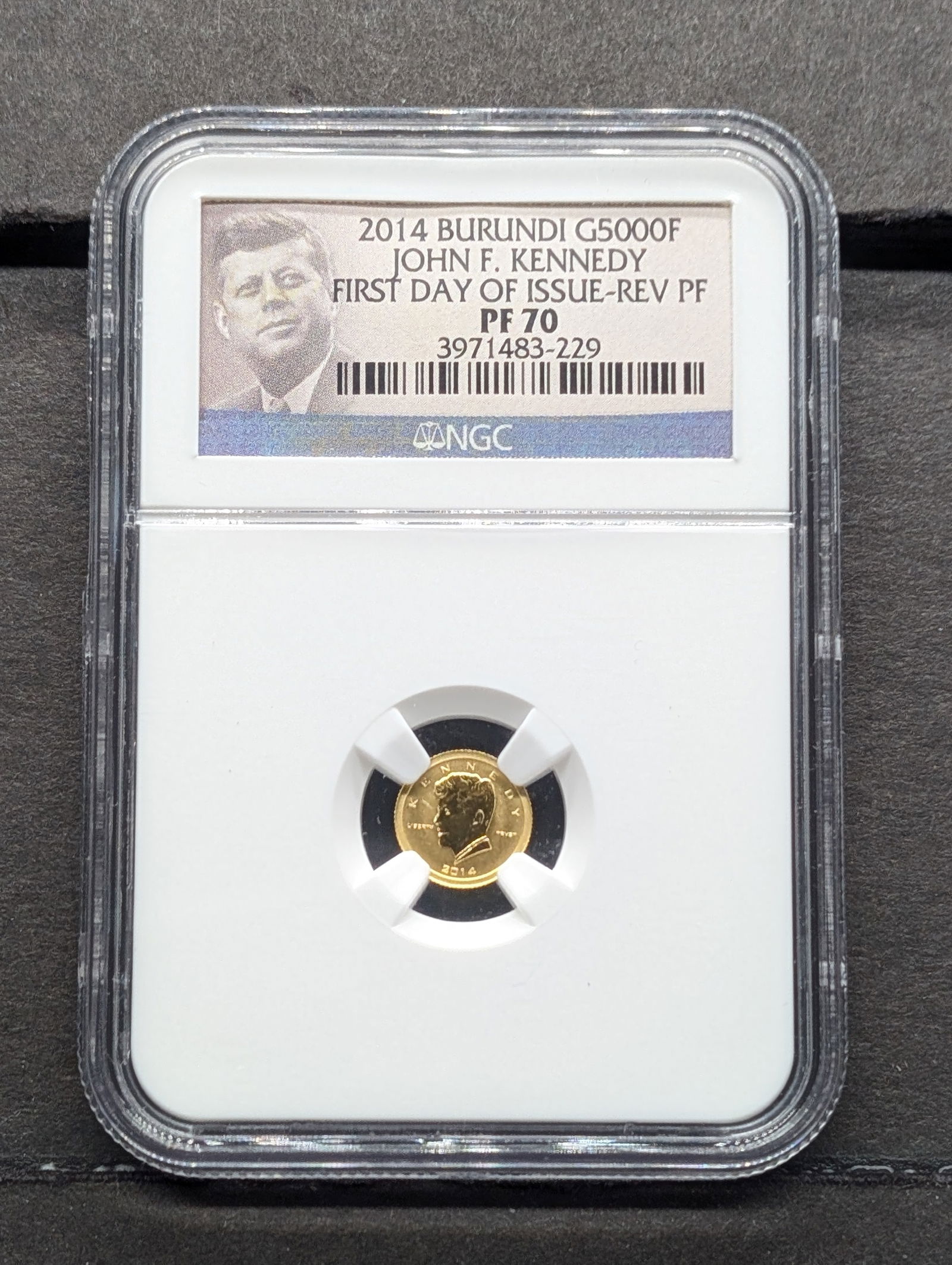 1/2 Gram .9999 SOLID GOLD 2014 REV PROOF Burundi 5000 Francs - John F. Kennedy Designed Miniature (1 of 3)