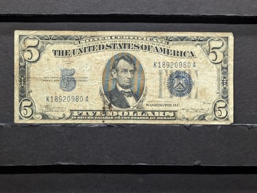 1934 A Five Dollar Silver Certificate, Blue Seal - S.N. K8920980A