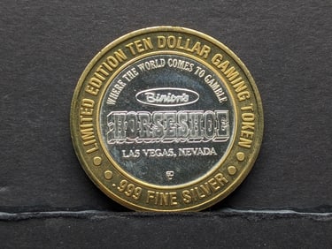 Limited Edition .999 Fine SILVER Center Horseshoe Casino $10 Gaming Token in Capsule