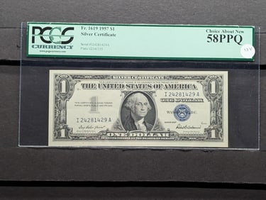 1957, FR 1619 $1 Silver Certificate, Serial 24281429; PCGS 58PPQ, Choice About New