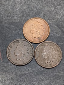 Lot of Three Indian Head Cents 1905, 1906,1907