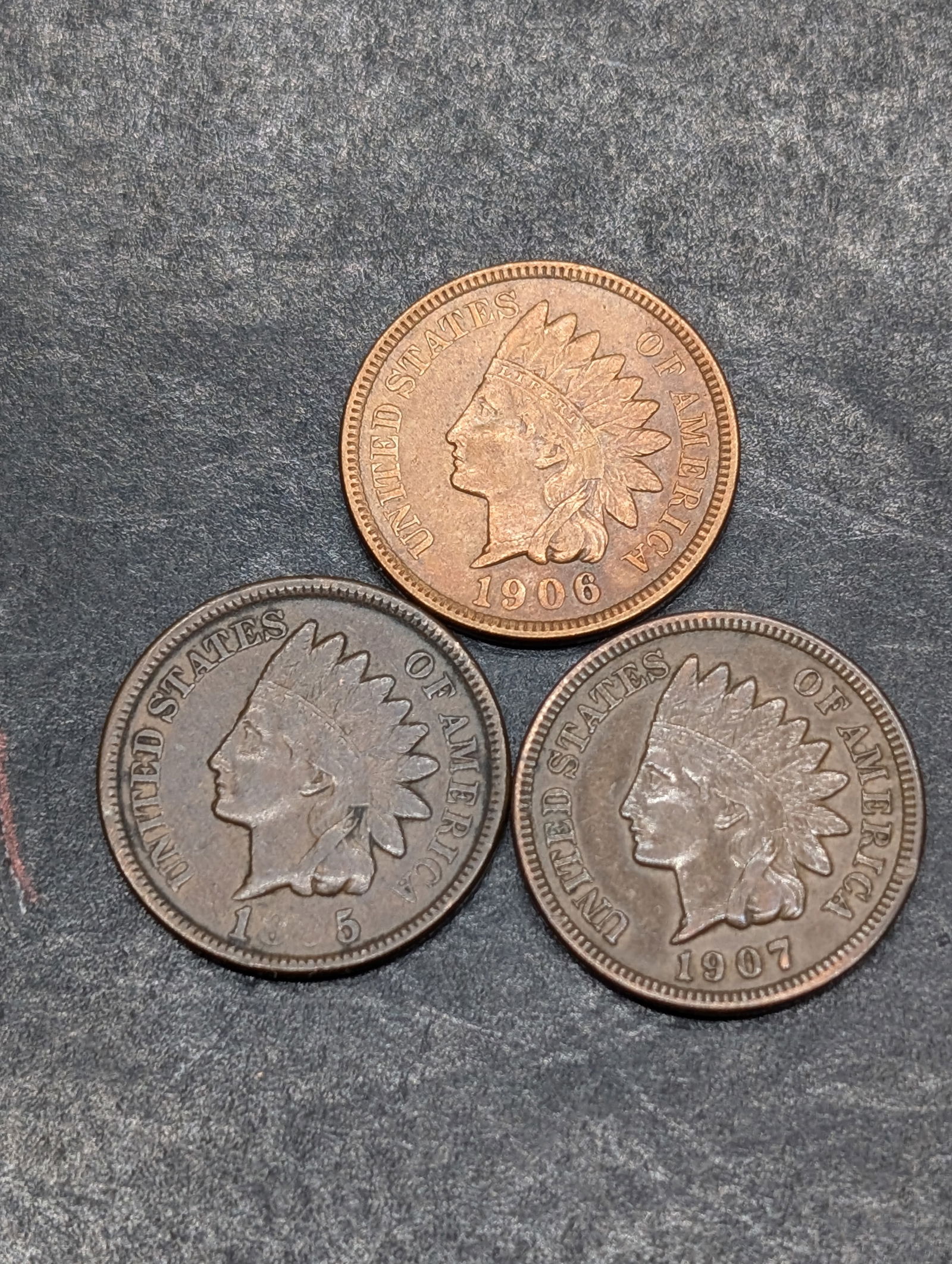 Lot of Three Indian Head Cents 1905, 1906,1907 (1 of 2)