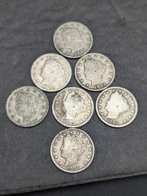 Liberty Head V Nickels 1901x2, 1902,1907x4 (7 Coins)