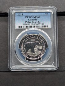 2018 PCGS MS69 Canada $2 Polar Bear Ag 49677598 -1/2 oz 9999 Fine Silver