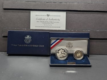 1991-1995-P&W PROOF WWII 50th Anniversary. Commemorative 2-Coin Set in OGP w/ COA - 90 % Silver