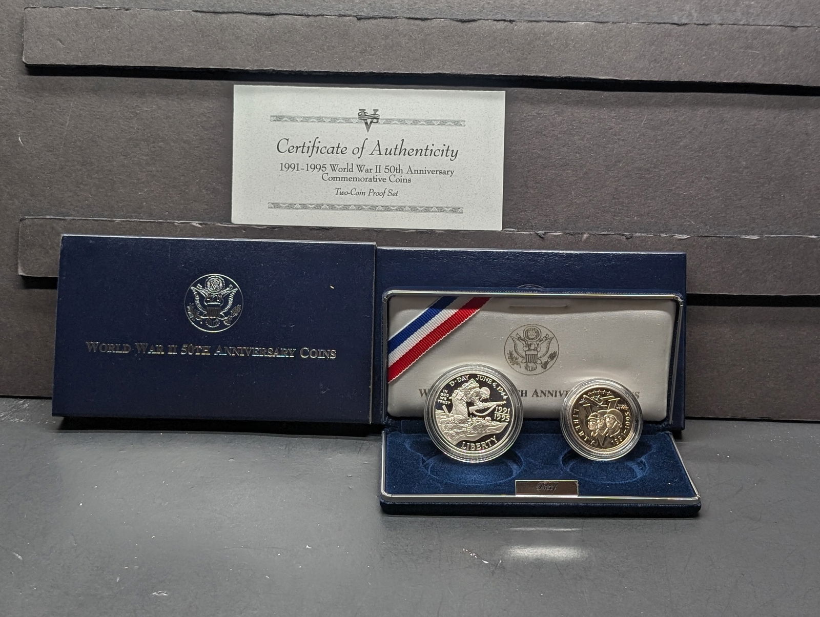1991-1995-P&W PROOF WWII 50th Anniversary. Commemorative 2-Coin Set in OGP w/ COA - 90 % Silver (1 of 4)