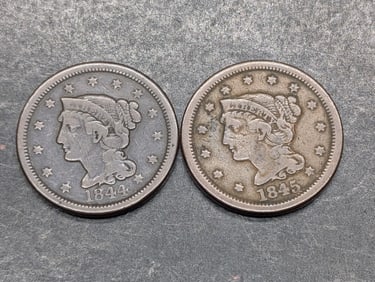Lot of U.S. Coronet Head Large Cents 1844 &1845