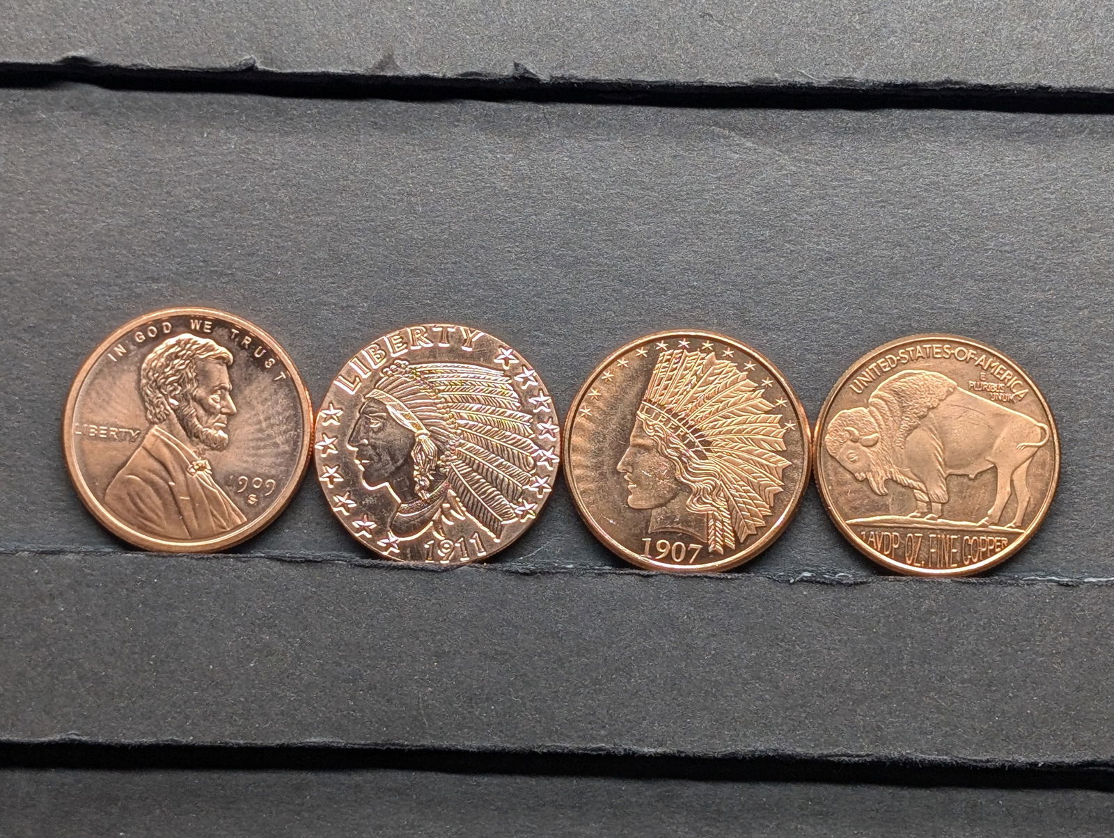 Four 1 Oz. Each .999 Fine COPPER Various Designed Coins (1 of 4)