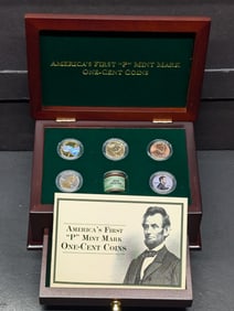 America's First "P" Mint Mark Lincoln Cent Collection in Nice Wooden Display Box w/ COA (Colorized,