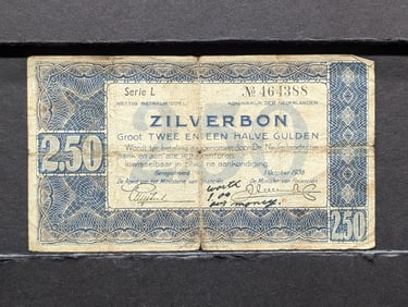 1938 Zilverbon Twee En Een Halve Gulden (250) Serie L, No 464388 Nederlander Note
