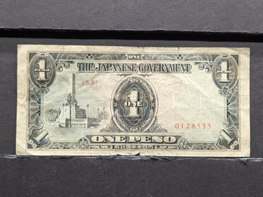 Philippines Occupation The Japanese Government "One Peso Banknote"; Circulated