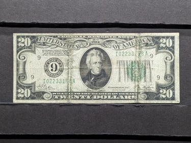 1928 $20 Federal Reserve Note, Serial 02233198