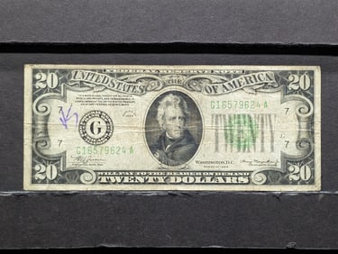 1934 $20 Federal Reserve Note, Serial 16579624