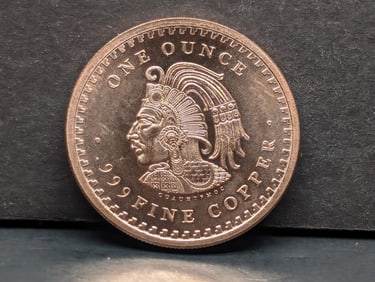 One Ounce .999 Fine Copper - Aztec Warrior - Calendar On Reverse
