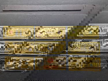 Lot Of Nine Gold Foil Polymer Notes, Sequence of $1 to $1MM