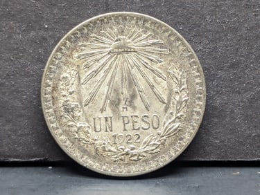 1922 Mexican One Peso, 72% Silver