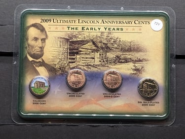 2009 Ultimate Lincoln Anniversary Cents, Set Of Four: Colorized, 24x Gold-plated, Uncirculated P & D