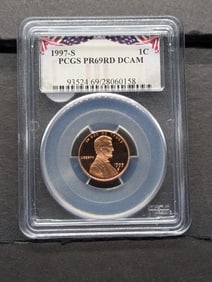 1997-S Lincoln Memorial Cent PCGS PR69RD DCAM 28060158