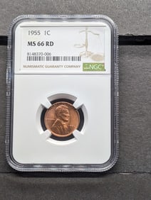 1955 Lincoln Wheat Cent - NGC MS66 RD (NGC Price Guide $100)
