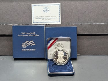 2009-P PROOF Louis Braille Commemorative Silver Dollar in OGP w/ COA