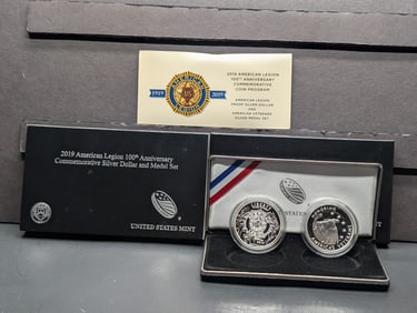 2019-P PROOF American Legion 100th Anniversary. Commemorative Silver Dollar & Silver Medal Set in