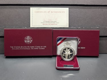 1995-P PROOF Atlanta Centennial Olympics - Gymnast Commemorative Silver Dollar in OGP w/ COA
