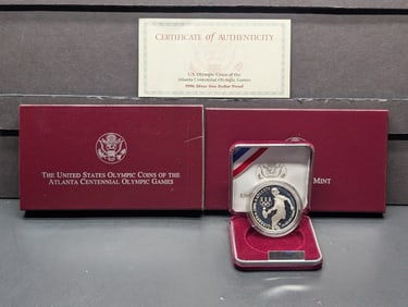 1996-P PROOF Atlanta Centennial Olympics - Rowing Commemorative Silver Dollar in OGP w/ COA