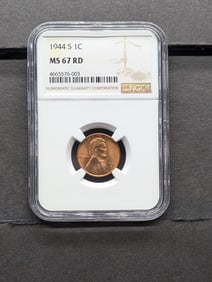 1944-S Lincoln Cent. Slabbed by NGC, top tier grader, As MS 67 Red. High Grade!