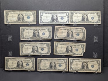 Lot of Ten Various 1957 Series $1.00 Silver Certificates one 1957, Four 1957 A, Five 1957 B