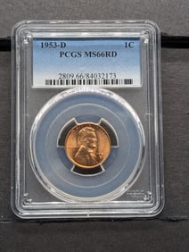 1953-D Lincoln Cent. Slabbed by PCGS, top grader, As MS 66 Red.