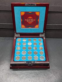 25 Years of Indian Head Cents Collection in Nice Wooden Display Box (1881-1908)