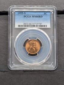 1953-S Lincoln Cent. Slabbed by PCGS, top grader, As MS 66 Red.