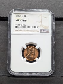 1954-S Lincoln Cent. Slabbed by NGC, top tier grader, As MS 67 Red. High Grade!