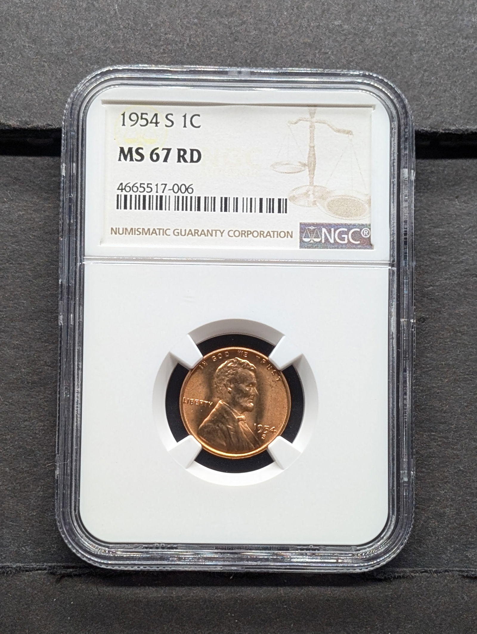 1954-S Lincoln Cent. Slabbed by NGC, top tier grader, As MS 67 Red. High Grade! (1 of 3)