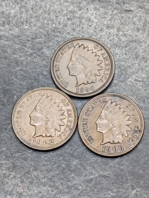 Lot of Three Indian Head Cents 1890, 1902,1906