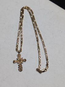 19 inch sterling link (Figaro) chain With stylized cross. 15 grams. Gold overlay.
