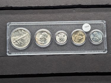 1943 Philadelphia 5 Coin Mint Set. All Choice BU but the half and it is Unc.