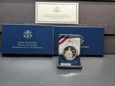 2004-P PROOF Thomas Alva Edison Commemorative Silver Dollar in OGP w/ COA
