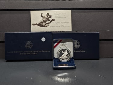 1997-S Jackie Robinson Commemorative $1 in original box plus COA. GEM Proof. Immensely popular.
