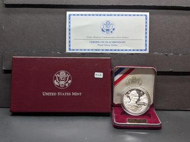 1999 P Dolley Madison Commemorative $1. GEM Proof in original box plus COA.