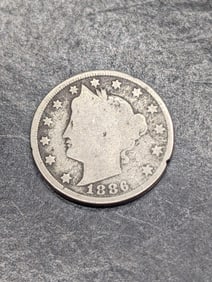 1886 Liberty Head V-Nickel w/ Rim Ding & Scratches on Reverse **AG/GOOD - SEMI-KEY DATE**
