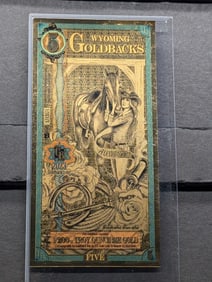 1/200th Oz. 24k PURE GOLD 2023 $5.00 Wyoming Gold Back