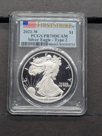2021-W PROOF Type 2 American Silver Eagle - PCGS PR70 DCAM *First Strike*
