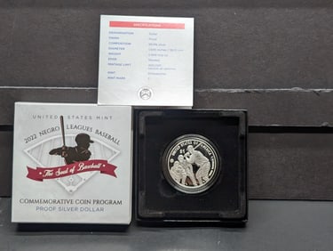 2022-P PROOF Negro Leagues Baseball Commemorative Silver Dollar in OGP w/ COA 999 Fine Silver