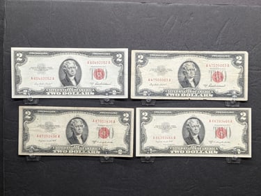 Lot of Four Various 1953 Series $2.00 RED SEAL Banknotes two A & B's