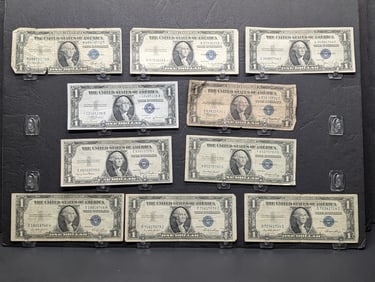 Lot of Ten Various 1935 Series $1.00 Silver Certificates Including Star Note -1935A, 1935B Star